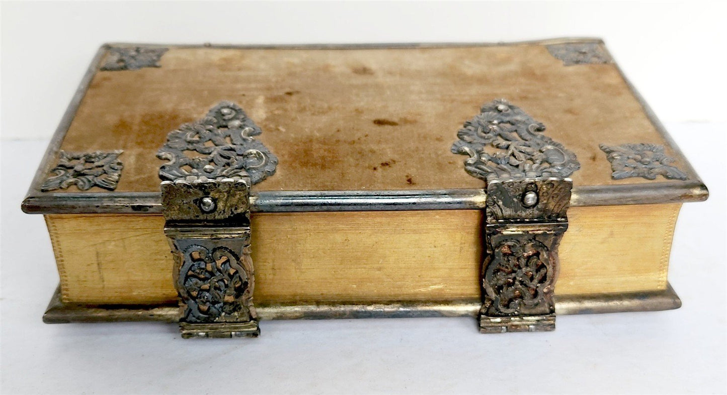 1857 GERMAN HYMNAL VELVET BINDING w/ BEAUTIFUL SILVER FITTINGS & CLASPS antique