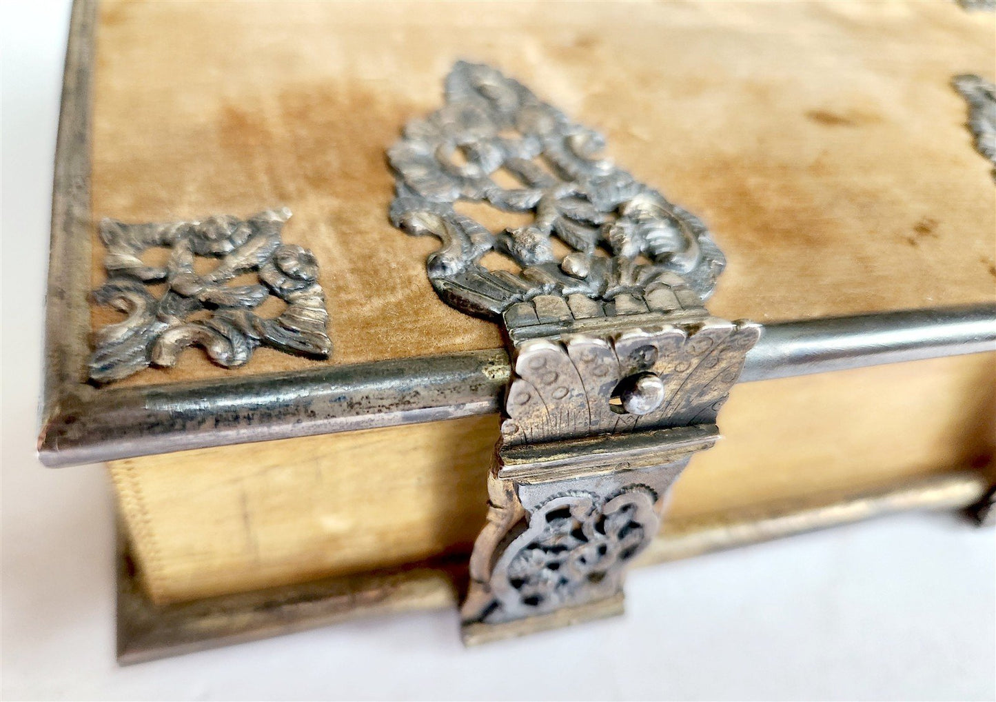 1857 GERMAN HYMNAL VELVET BINDING w/ BEAUTIFUL SILVER FITTINGS & CLASPS antique
