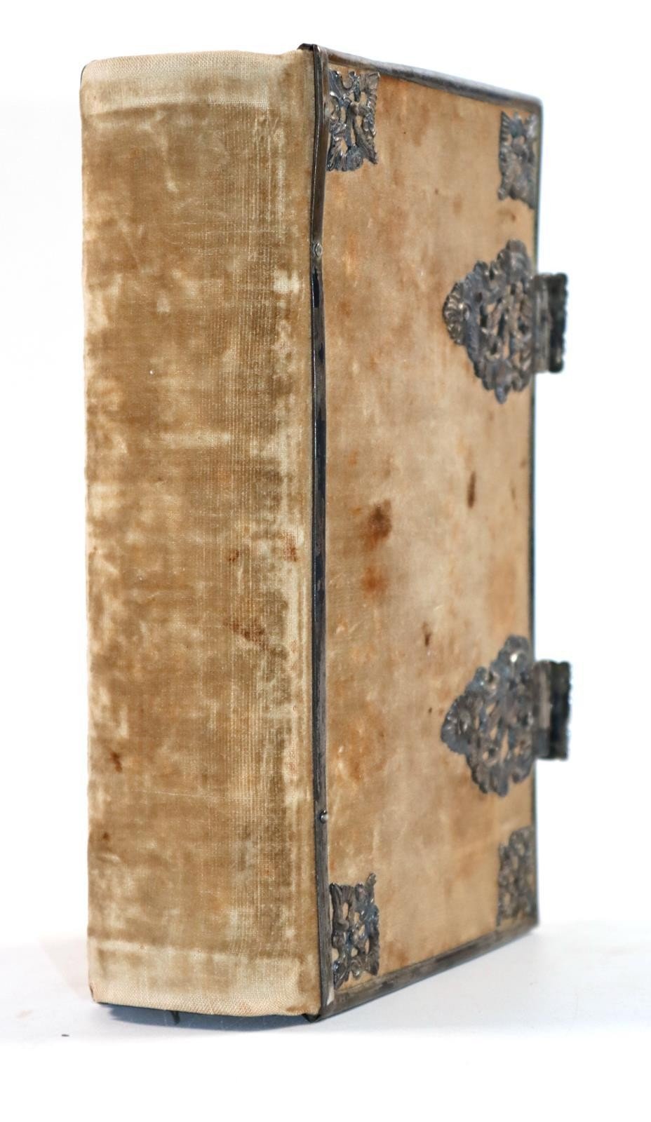 1857 GERMAN HYMNAL VELVET BINDING w/ BEAUTIFUL SILVER FITTINGS & CLASPS antique