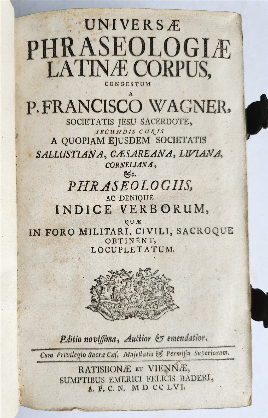 1756 ETYMOLOGICAL LATIN DICTIONARY antique PIGSKIN BINDING w/ CLASPS