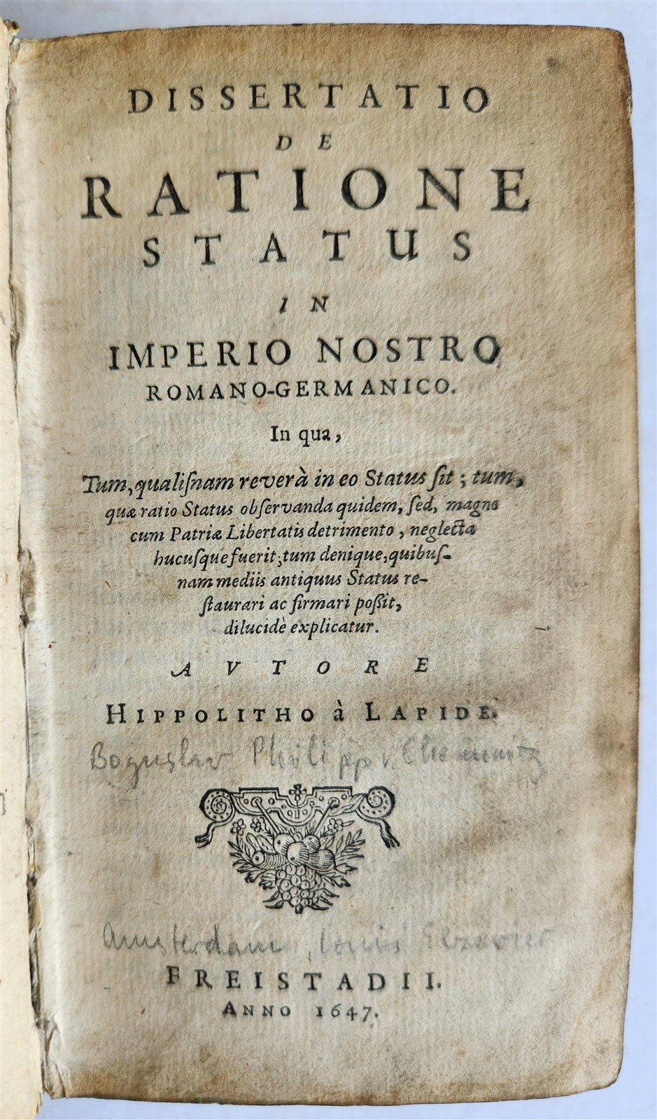 1647 RATIONE STATUS in IMPERIO NOSTRO ROMANO-GERMANICO antique VELLUM BINDING