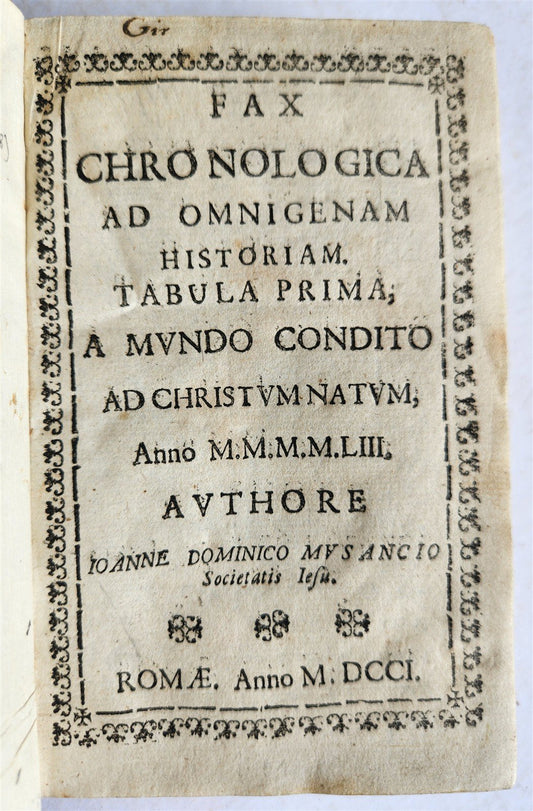 1701 FAX CHRONOLOGICA ad OMNIGENAM HISTORIAM antique VELLUM BINDING