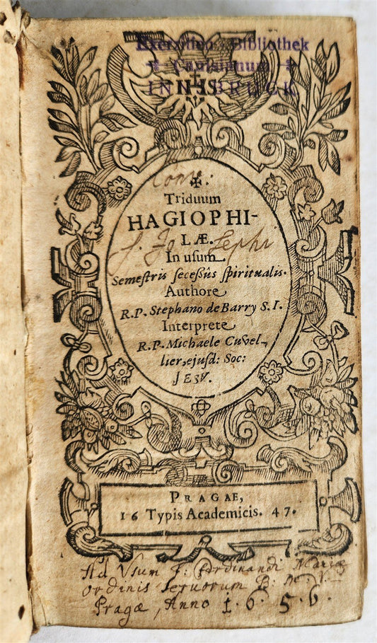1647 TRIDUUM HAGIOPHILUM by Stephanus de Barry PRINTED in PRAGUE antique VELLUM
