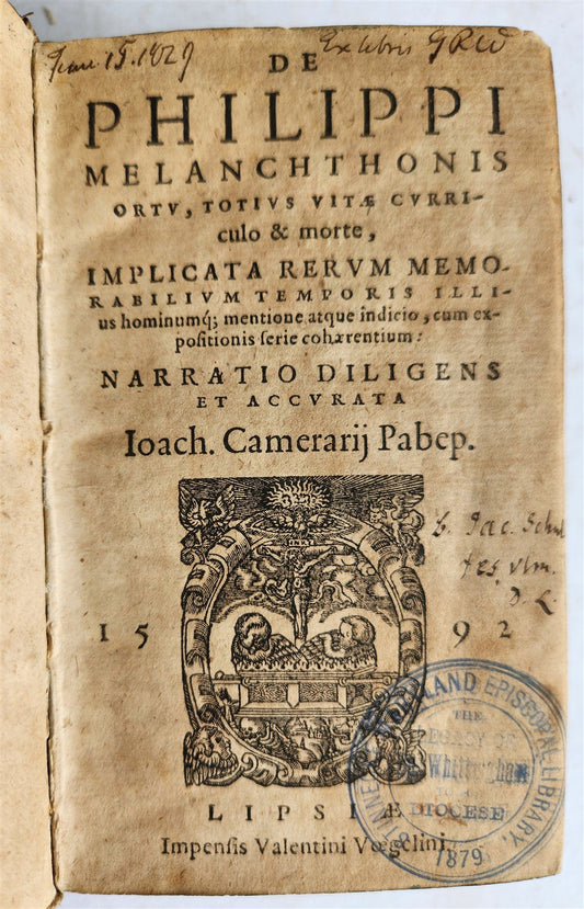 1592 PHILLIP MELANCHTHON BIOGRAPHY antique VELLUM BINDING 16th CENTURY
