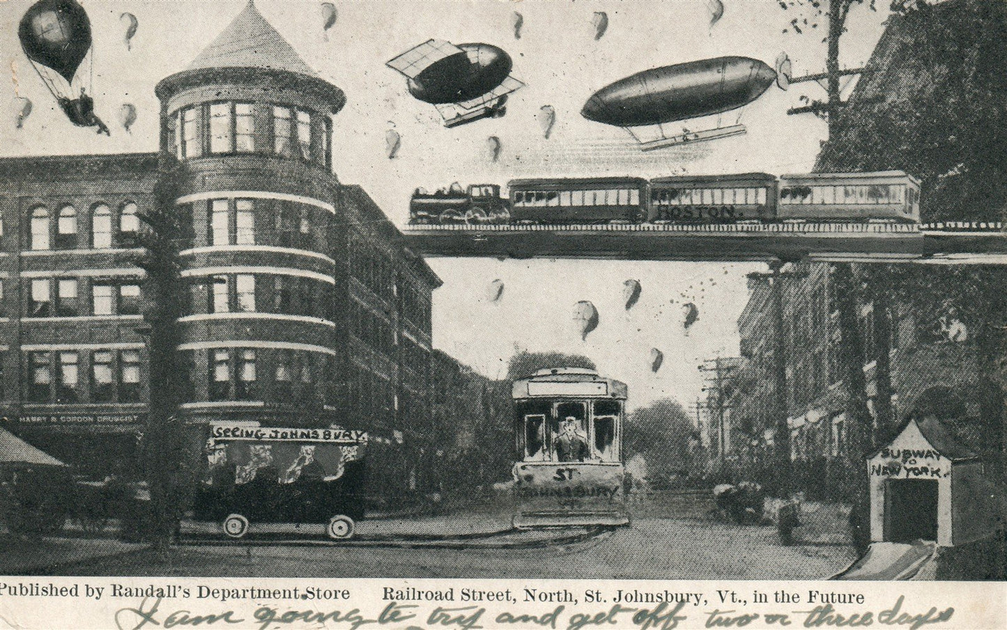 ST. JOHNSBURY VT RAILROAD STREET in FUTURE ANTIQUE POSTCARD