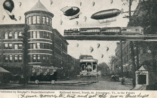 ST. JOHNSBURY VT RAILROAD STREET in FUTURE ANTIQUE POSTCARD