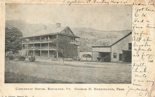 ROYALTON VT CASCADNAC HOUSE ANTIQUE POSTCARD