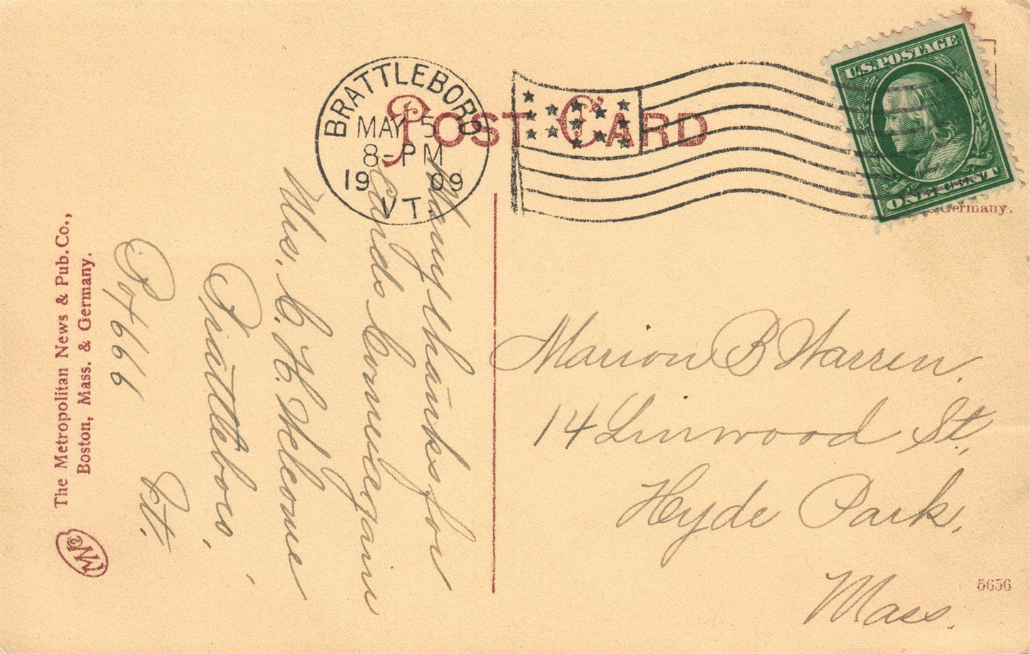 BRATTLEBORO VT NORTH MAIN & LINDEN STREET ANTIQUE POSTCARD