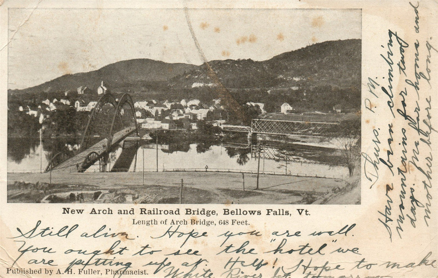 BELLOWS FALLS VT RAILROAD BRIDGE ANTIQUE POSTCARD