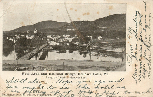 BELLOWS FALLS VT RAILROAD BRIDGE ANTIQUE POSTCARD