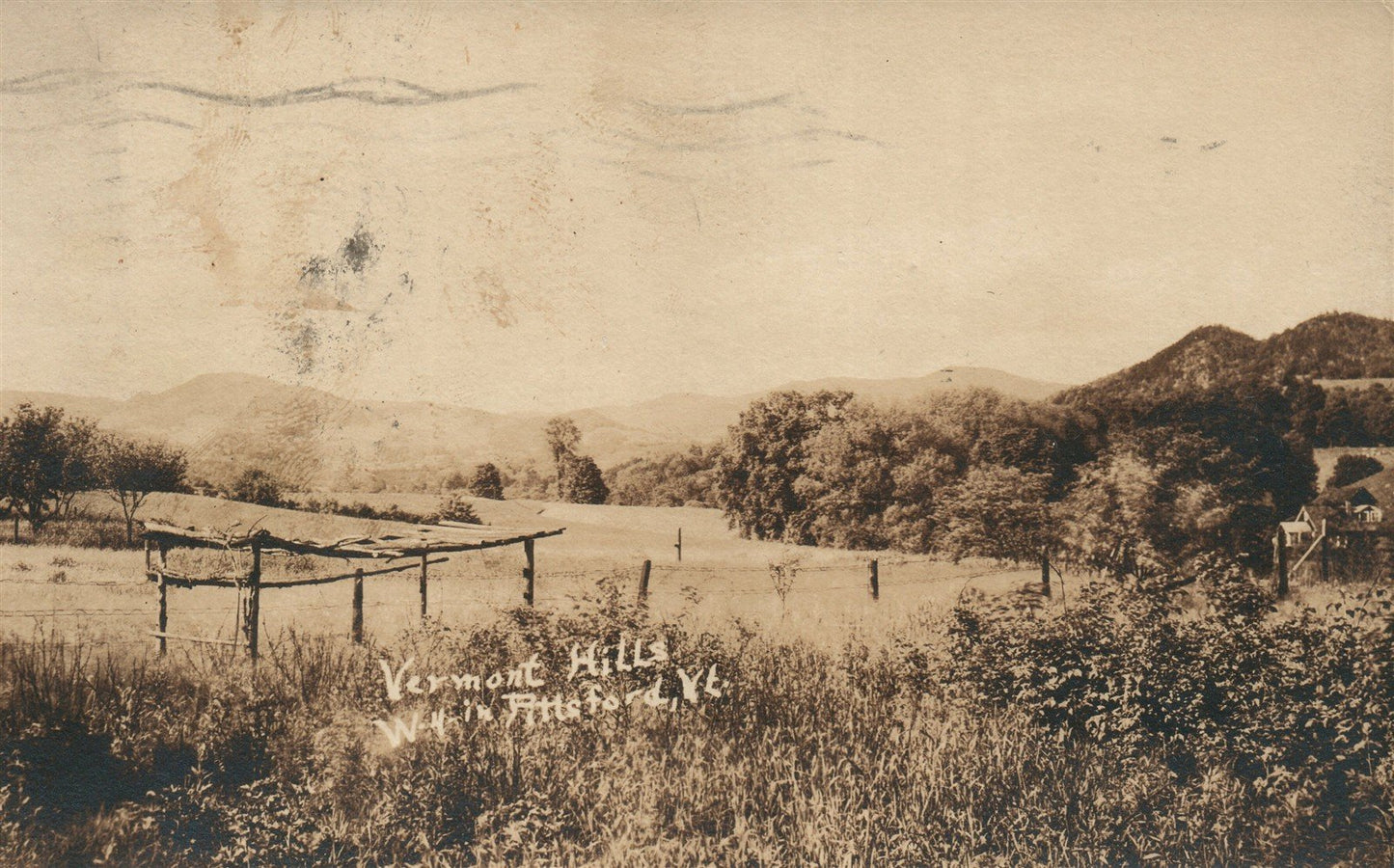 PITTSFORD VT VERMONT HILLS ANTIQUE REAL PHOTO POSTCARD RPPC