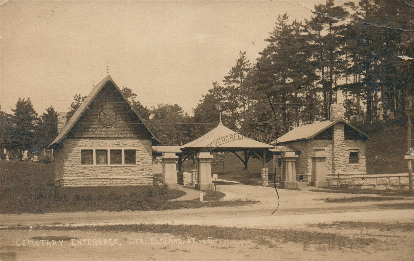RUTLAND VT CEMETERY ENTRANCE ANTIQUE REAL PHOTO POSTCARD RPPC