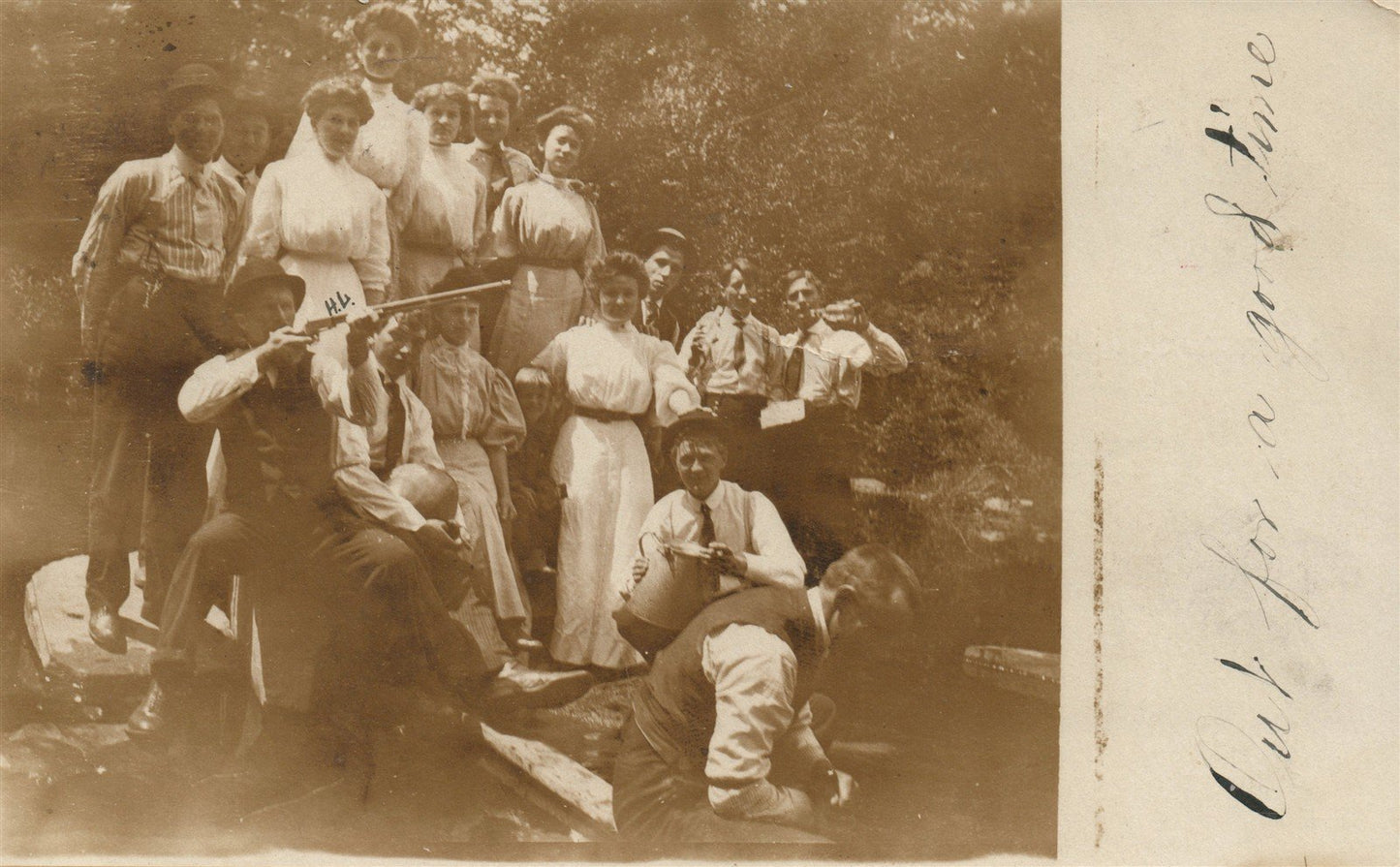 ATHENS WI GROUP w/ RIFLE ANTIQUE REAL PHOTO POSTCARD RPPC