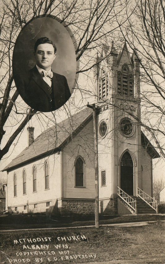 ALBANY WI METHODIST CHURCH ANTIQUE REAL PHOTO POSTCARD RPPC