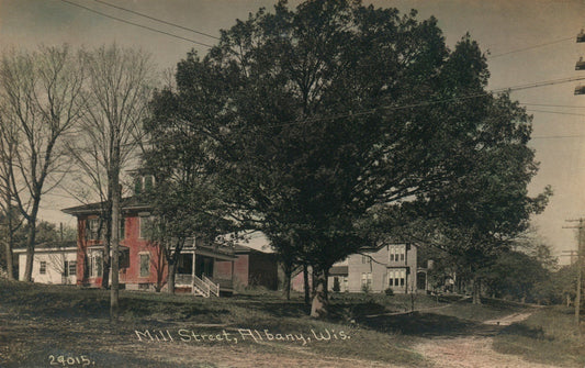 ALBANY WI MILL STREET HAND COLORED ANTIQUE REAL PHOTO POSTCARD RPPC