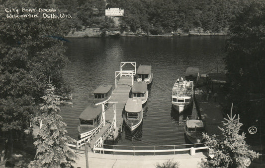WISCONSIN DELLS WI CITY BOAT DOCKS VINTAGE REAL PHOTO POSTCARD RPPC