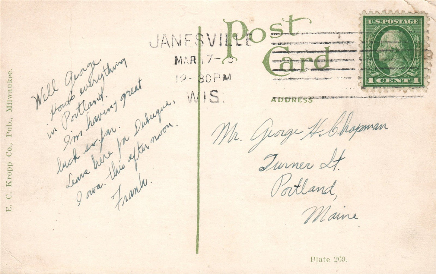 JANESVILLE WI MILWAUKEE STREET ANTIQUE POSTCARD