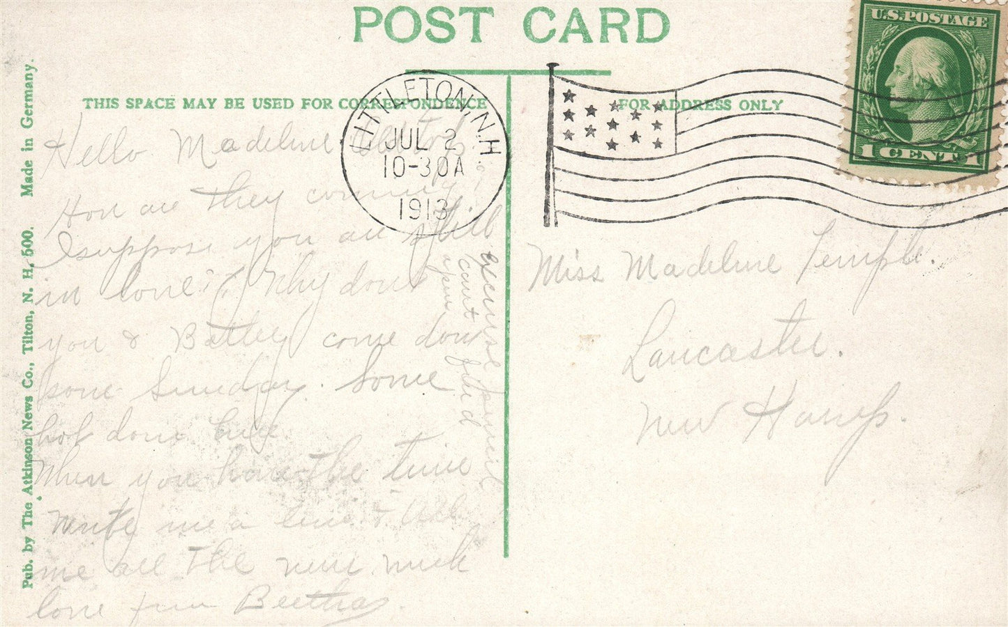 LITTLETON NH THAYER HOTEL ANTIQUE POSTCARD