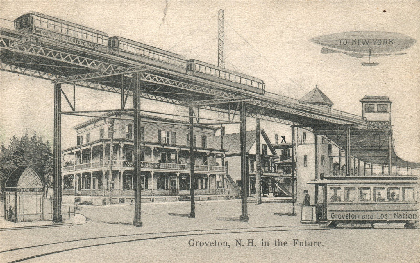 GROVETON NH IN FUTURE ANTIQUE POSTCARD