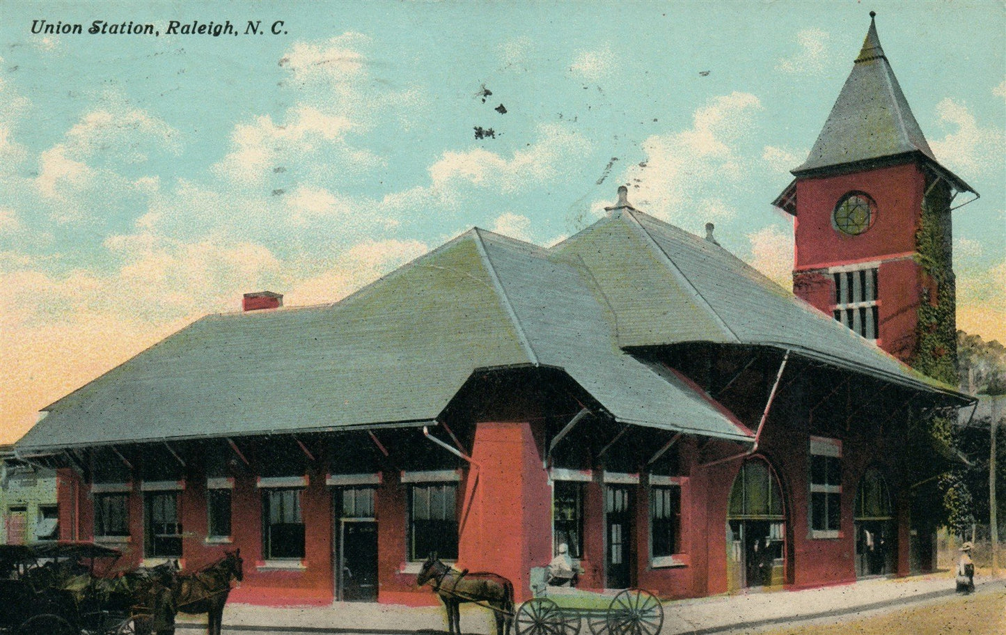 RALEIGH NC RAILROAD STATION RAILWAY DEPOT ANTIQUE POSTCARD