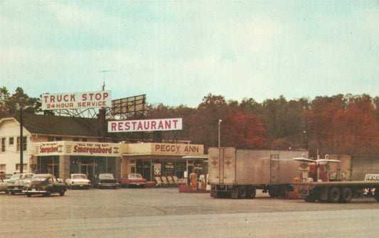 ROCKWOOD TN GAS STATION PEGGY ANN TRUCK STOP VINTAGE POSTCARD