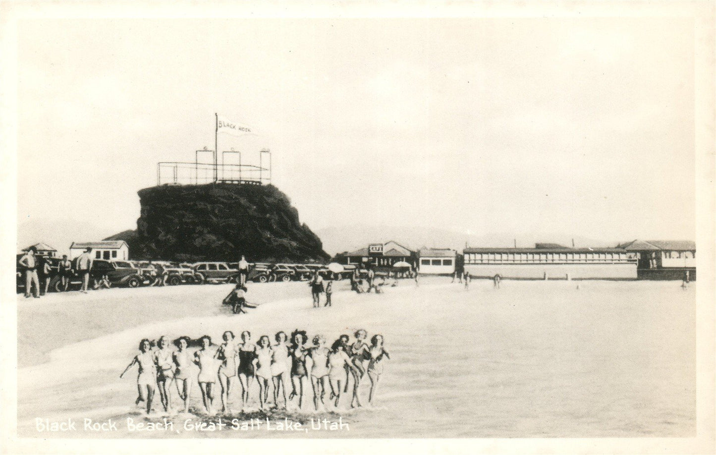 GREAT SALT LAKE UT BLACK ROCK BEACH VINTAGE REAL PHOTO POSTCARD RPPC
