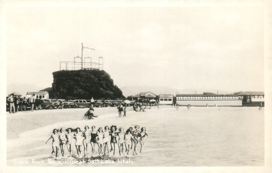 GREAT SALT LAKE UT BLACK ROCK BEACH VINTAGE REAL PHOTO POSTCARD RPPC