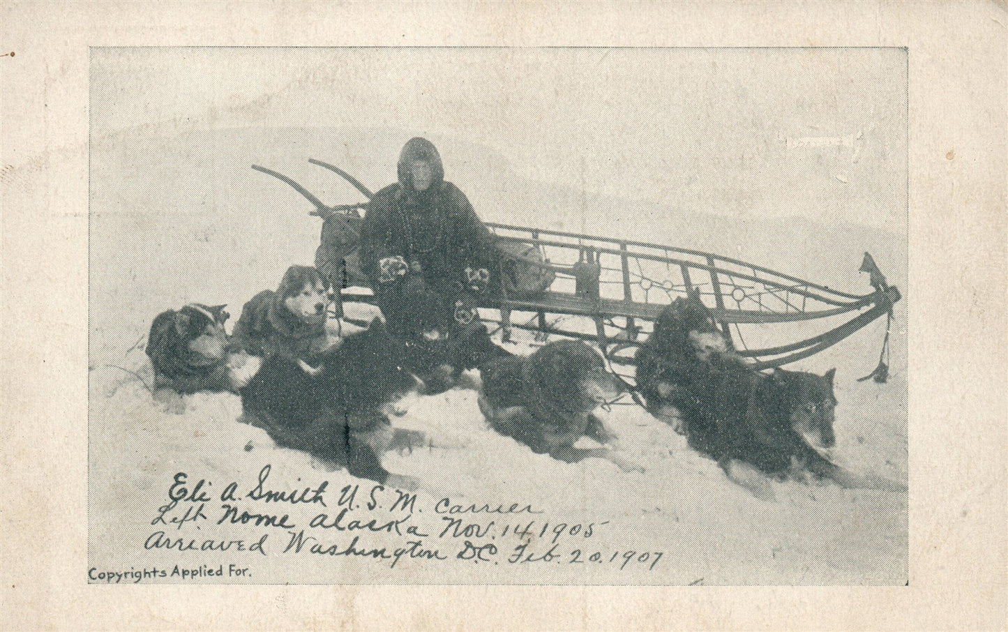 ELI SMITH US MAIL CARRIER w/ TEAM of WOLVES & DOGS ANTIQUE POSTCARD