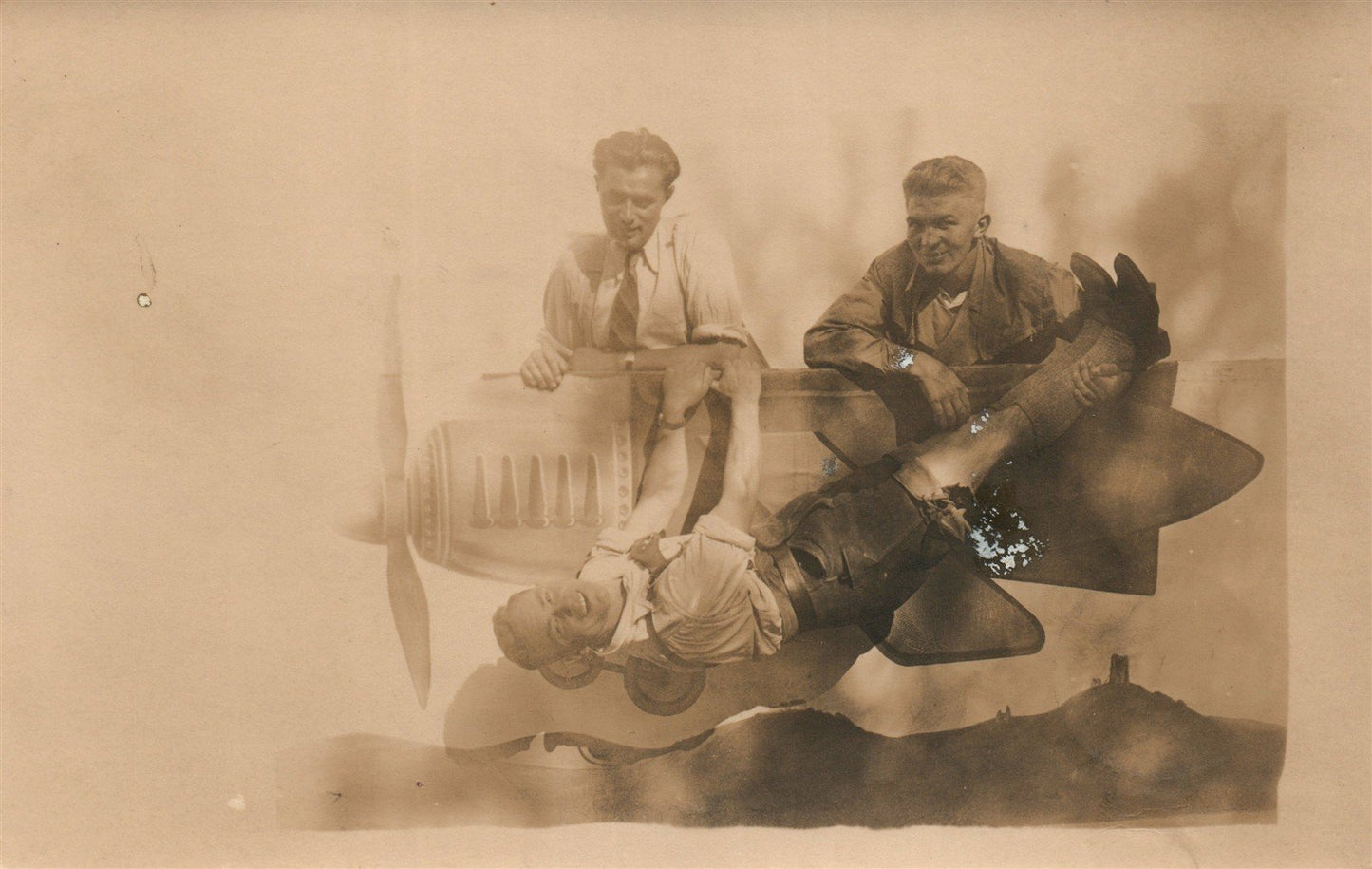 GERMAN COLLAGE w/ AIRPLANE ANTIQUE REAL PHOTO POSTCARD RPPC