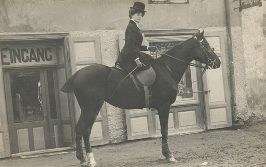 LADY ON THE HORSE ANTIQUE REAL PHOTO POSTCARD RPPC