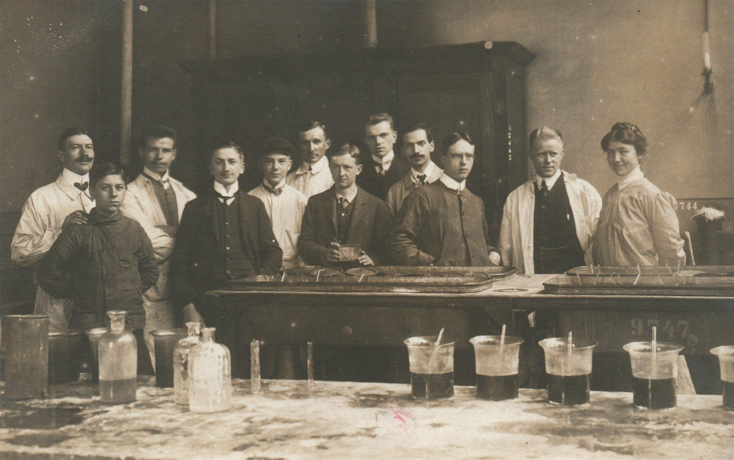 CHEMICAL or PHARMACY LABORATORY TEAM ANTIQUE REAL PHOTO POSTCARD RPPC