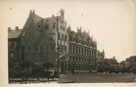MECHELEN BELGIUM GROTE MARKT & POST OFFICE ANTIQUE REAL PHOTO POSTCARD RPPC