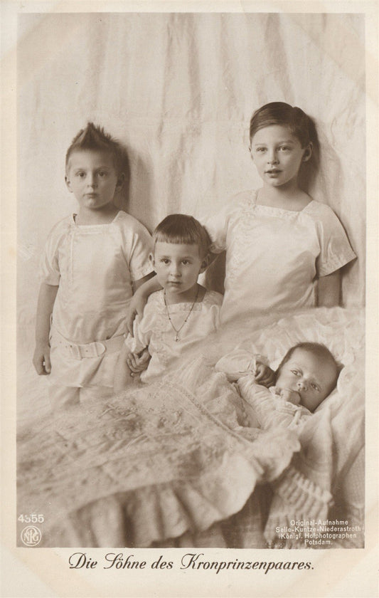 GERMAN CROWN PRINCE WILHELM 4 SONS ANTIQUE REAL PHOTO POSTCARD RPPC