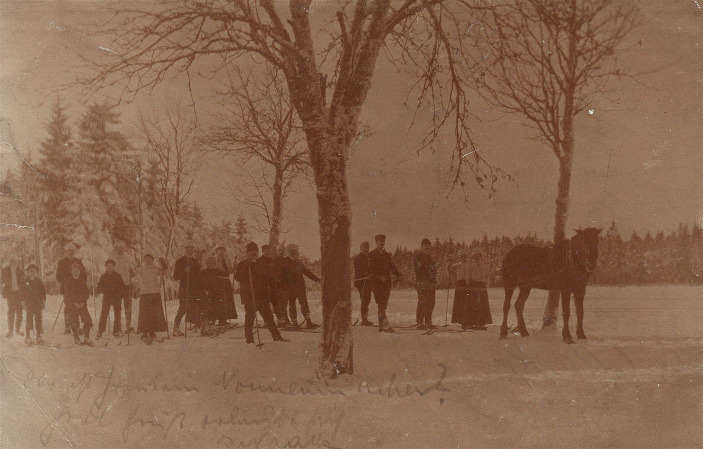 SKIERS ANTIQUE REAL PHOTO POSTCARD RPPC