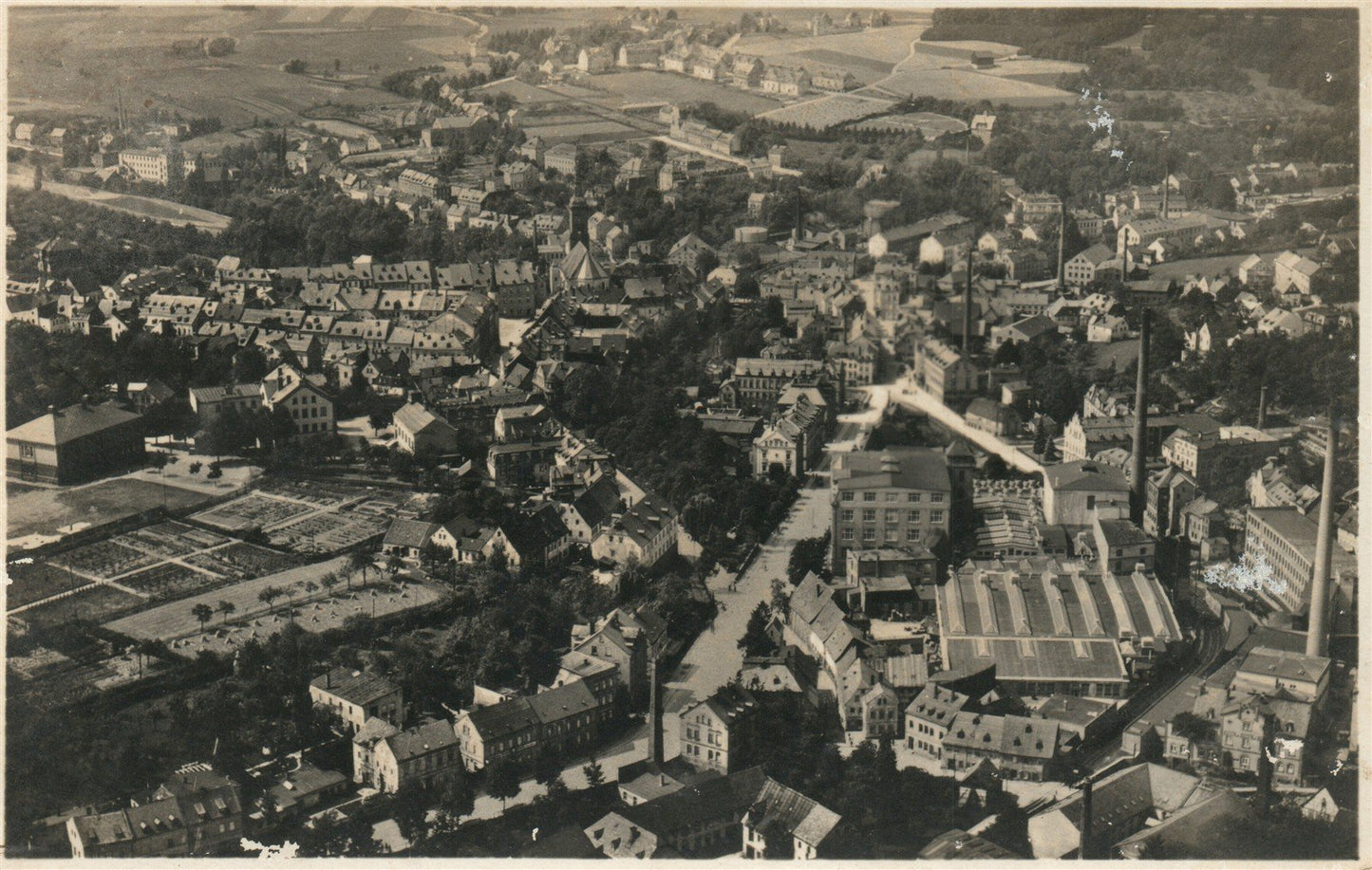 KIRCHBERG i. SA GERMANY FLUGZEUGAUSNAHME ANTIQUE REAL PHOTO POSTCARD RPPC