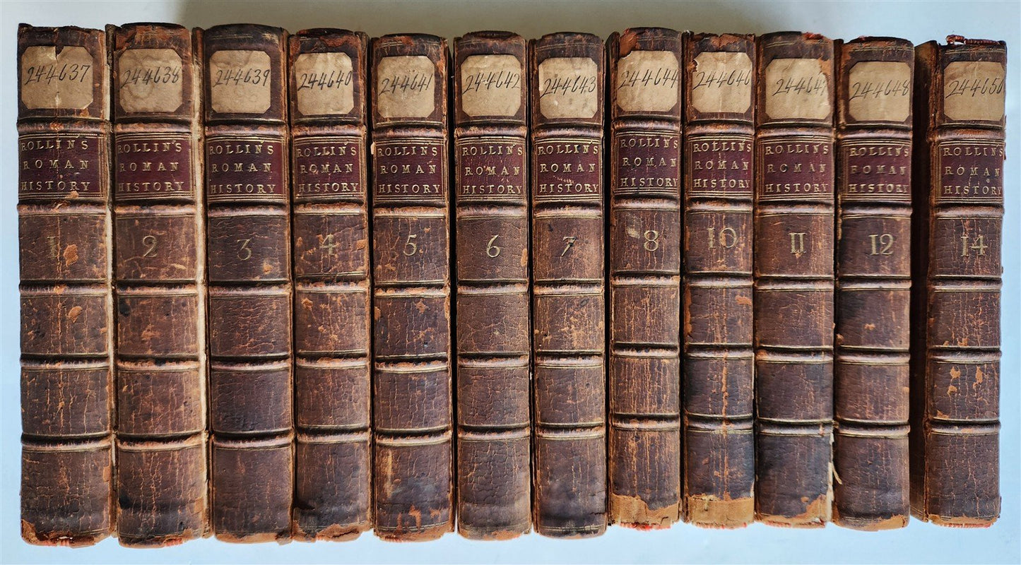 1754 ROMAN HISTORY by ROLLIN 12 VOLUMES antique ILLUSTRATED w/ MAPS