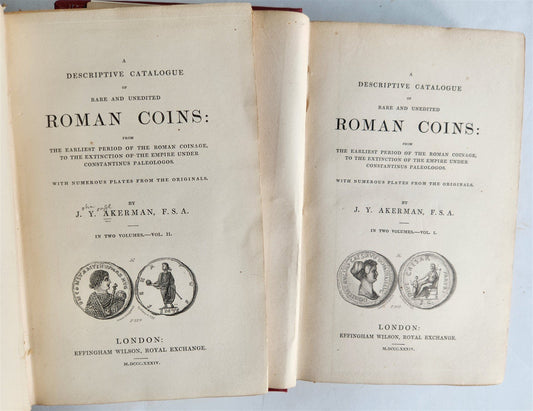 1834 DESCRIPTIVE CATALOGUE of RARE ROMAN COINS by AKERMAN antique ILLUSTRATED