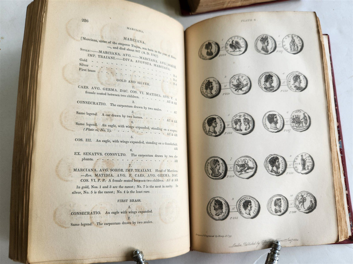 1834 DESCRIPTIVE CATALOGUE of RARE ROMAN COINS by AKERMAN antique ILLUSTRATED