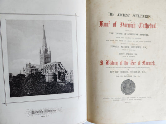 1876 ANCIENT SCULPTURES in ROOF of NORWICH CATHEDRAL antique ILLUSTRATED FOLIO