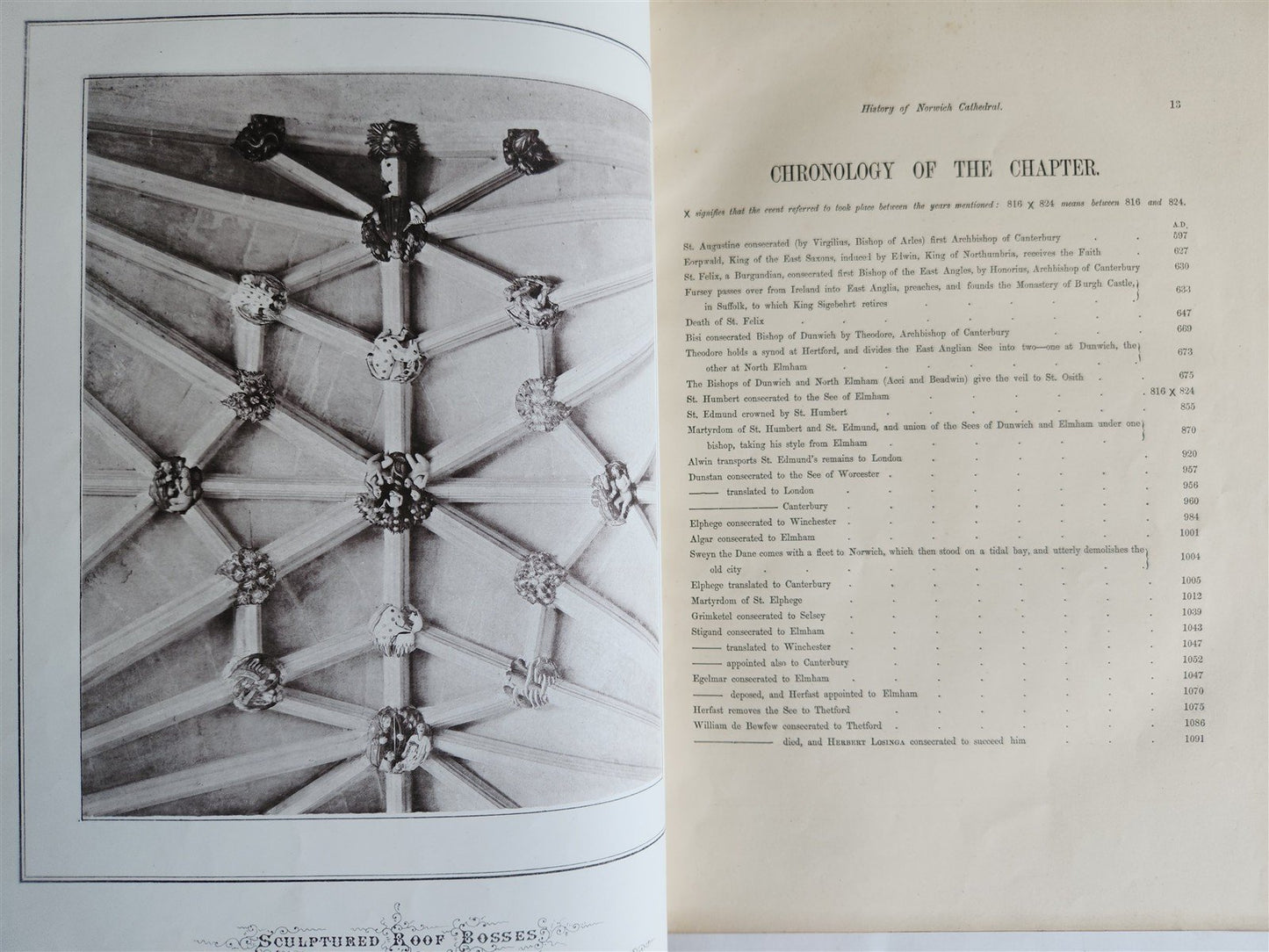 1876 ANCIENT SCULPTURES in ROOF of NORWICH CATHEDRAL antique ILLUSTRATED FOLIO