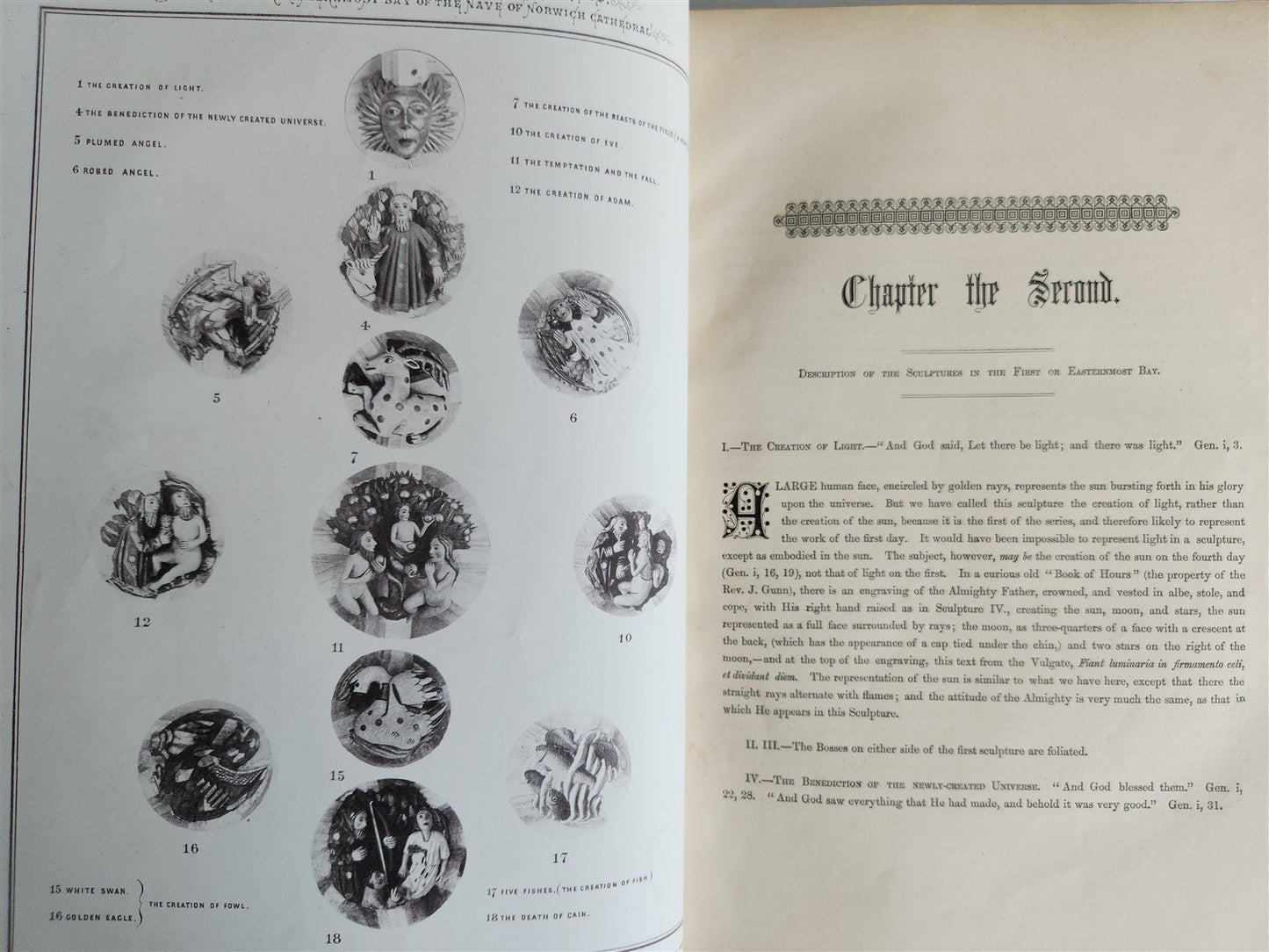 1876 ANCIENT SCULPTURES in ROOF of NORWICH CATHEDRAL antique ILLUSTRATED FOLIO