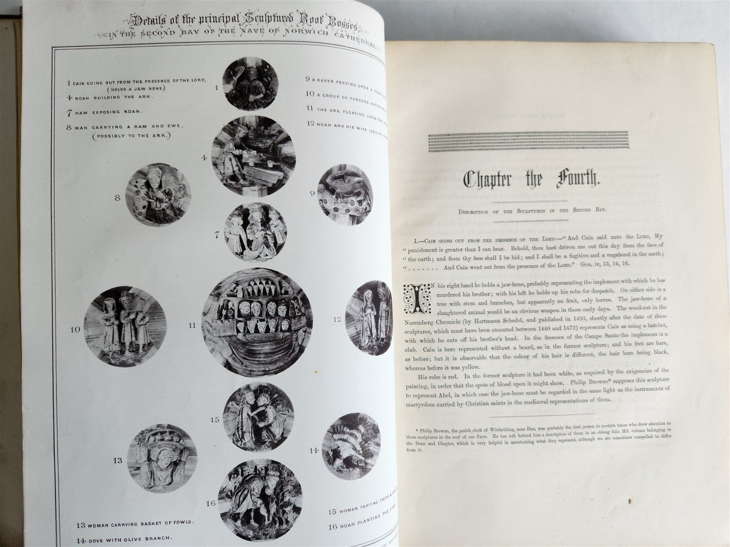 1876 ANCIENT SCULPTURES in ROOF of NORWICH CATHEDRAL antique ILLUSTRATED FOLIO