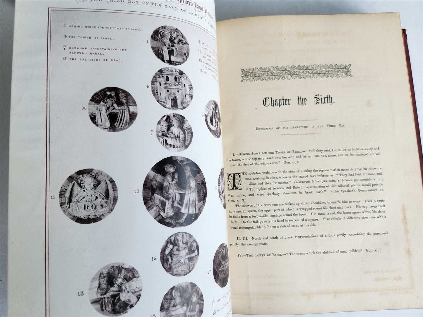 1876 ANCIENT SCULPTURES in ROOF of NORWICH CATHEDRAL antique ILLUSTRATED FOLIO