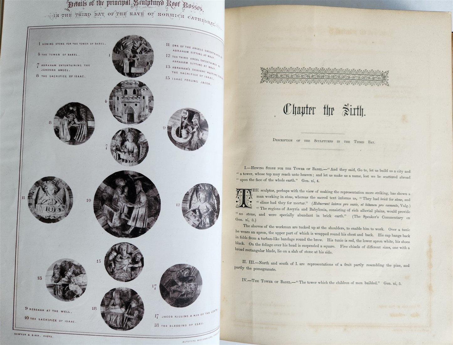 1876 ANCIENT SCULPTURES in ROOF of NORWICH CATHEDRAL antique ILLUSTRATED FOLIO