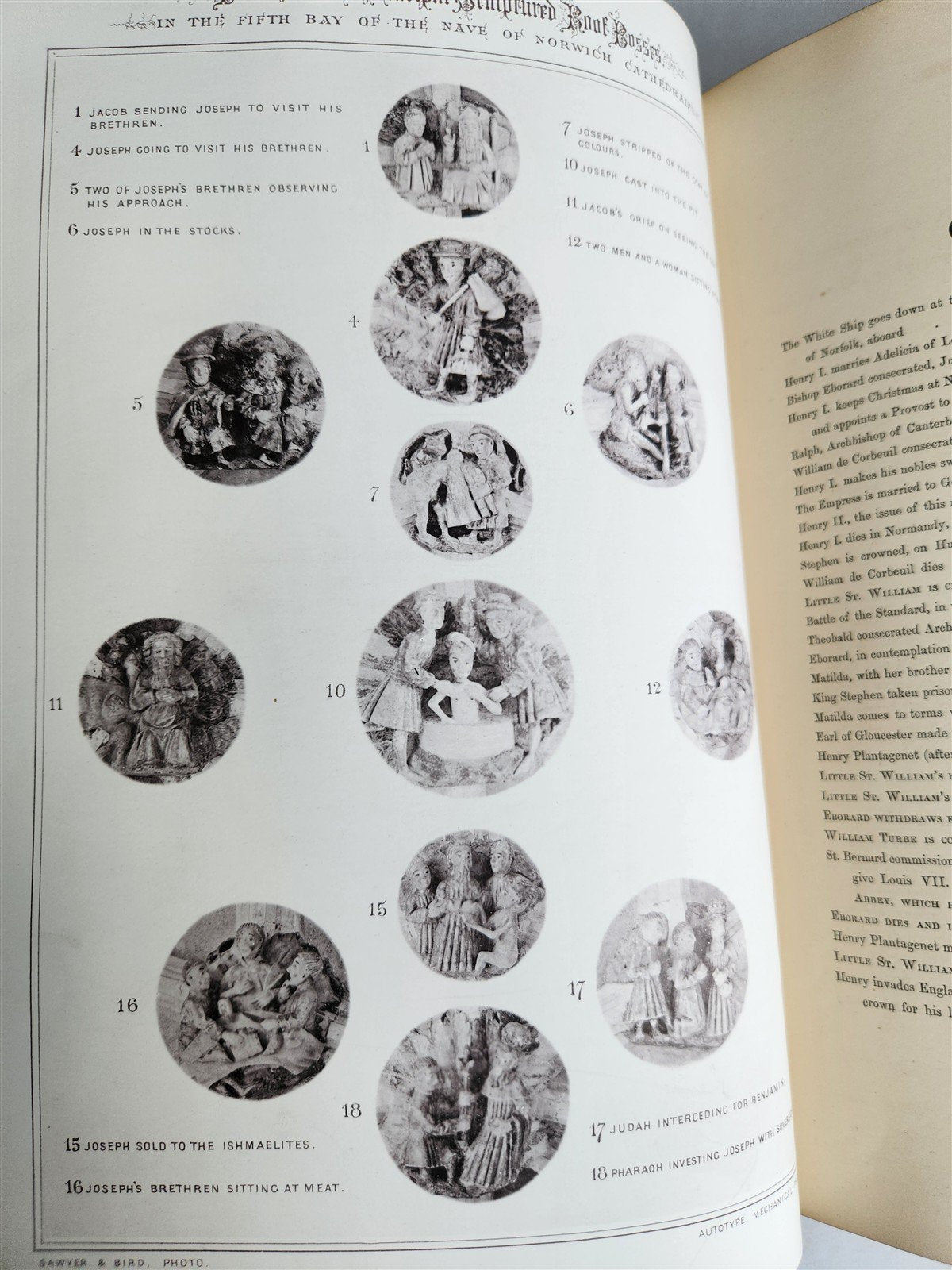 1876 ANCIENT SCULPTURES in ROOF of NORWICH CATHEDRAL antique ILLUSTRATED FOLIO