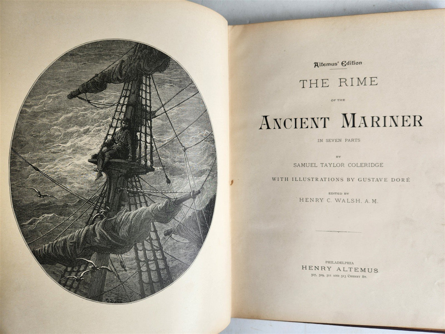 1889 THE RIME of ANCIENT MARINER ILLUSTRATED by GUSTAVE DORE antique in ENGLISH
