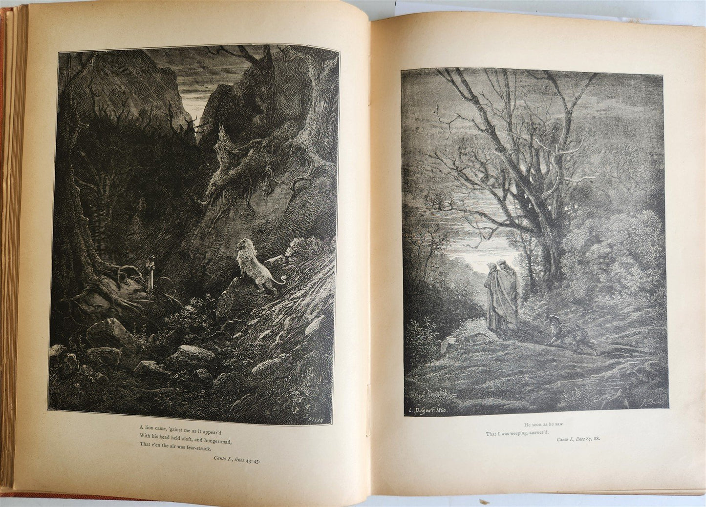 1880s DANTE'S INFERNO ILLUSTRATED by GUSTAVE DORE antique FOLIO