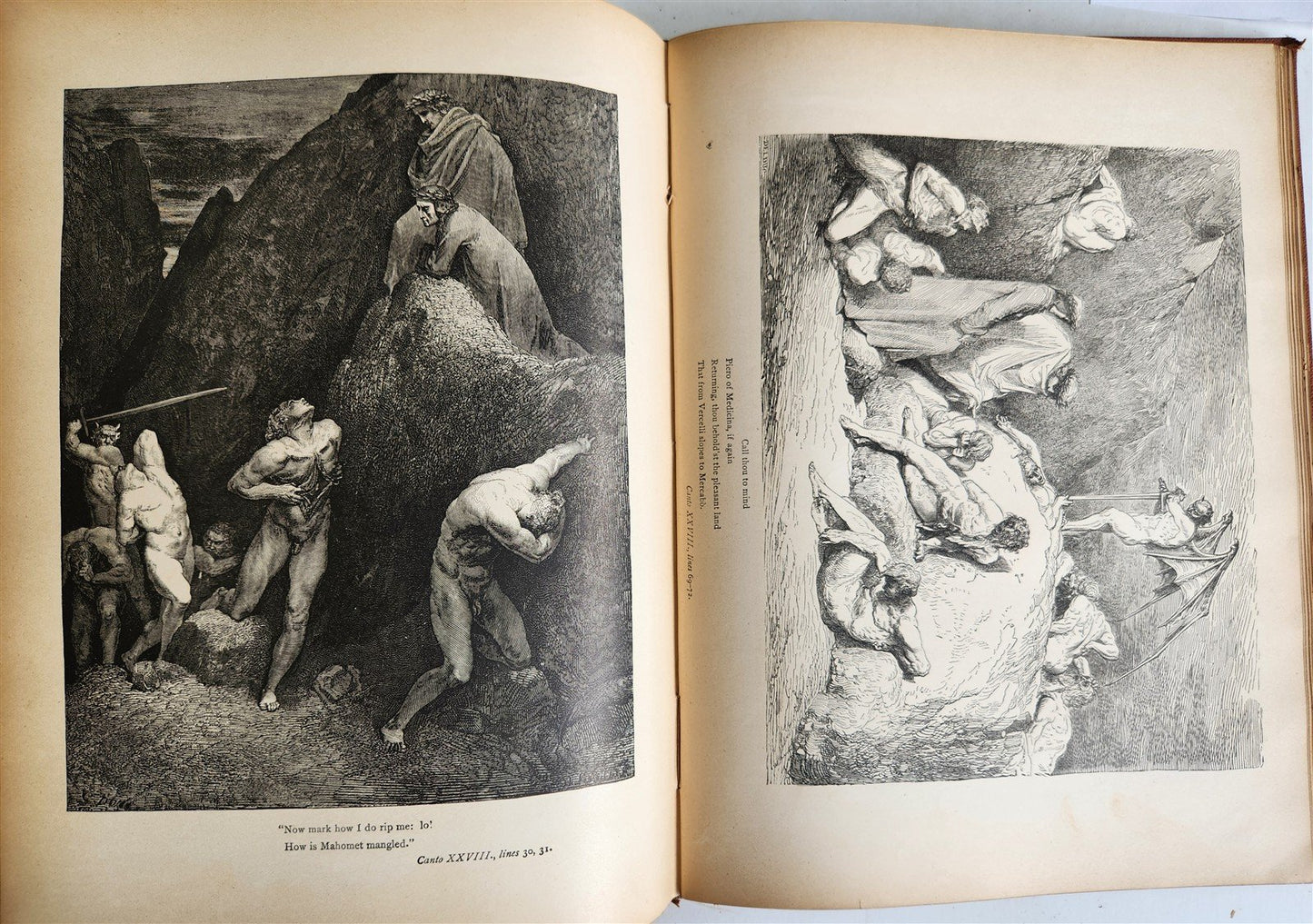 1880s DANTE'S INFERNO ILLUSTRATED by GUSTAVE DORE antique FOLIO