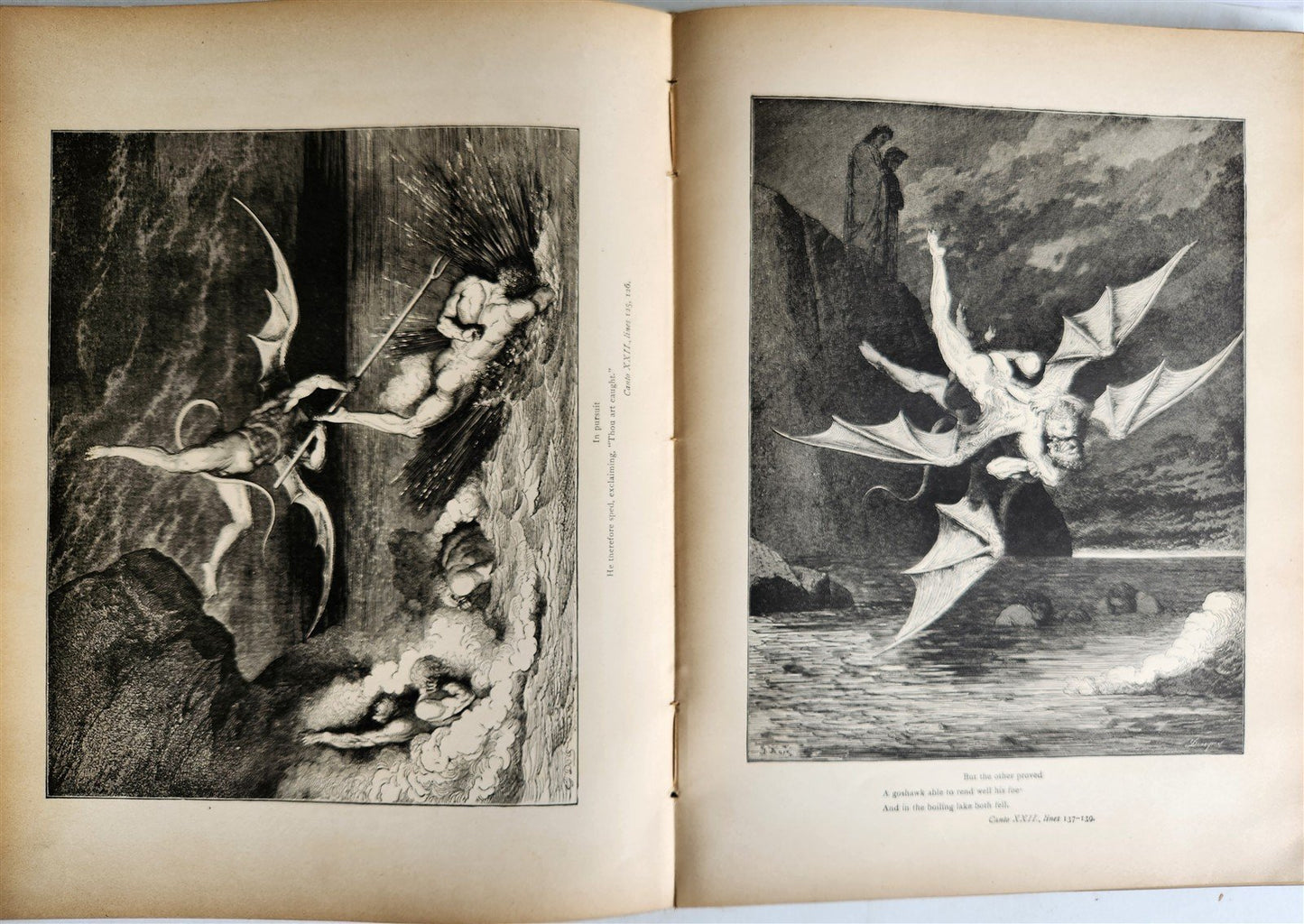 1880s DANTE'S INFERNO ILLUSTRATED by GUSTAVE DORE antique FOLIO