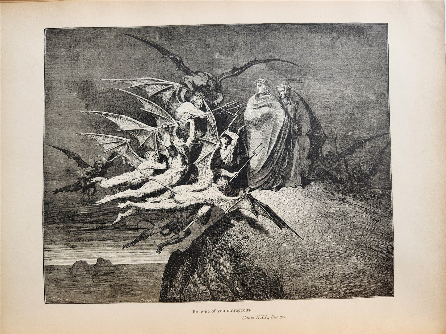 1880s DANTE'S INFERNO ILLUSTRATED by GUSTAVE DORE antique FOLIO